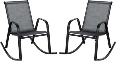 COSTWAY Set van 2 schommelstoelen met ademende stoffen zitting, tuinstoelen, schommelstoel, schommelstoel voor tuin, balkon, terras, zwart