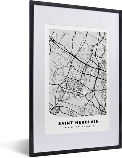 Fotolijst incl. Poster - Stadskaart - Frankrijk - Kaart - Saint-Herblain - Plattegrond - 40x60 cm - Posterlijst