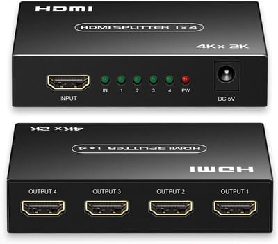 HDMI-splitter 1 in 4 uit, 1x4 HDMI-splitterondersteuning 4K@60Hz Full HD 1080P & 3D, compatibel met Xbox Playstation TV Lcd Computer Monitor Blu-Ray-speler