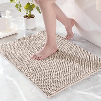 Badmat chenille badmat, zacht en absorberend, antislip, machinewasbaar en sneldrogend, voor badkamer, douche, woonaccessoires, camel, 50 x 80 cm
