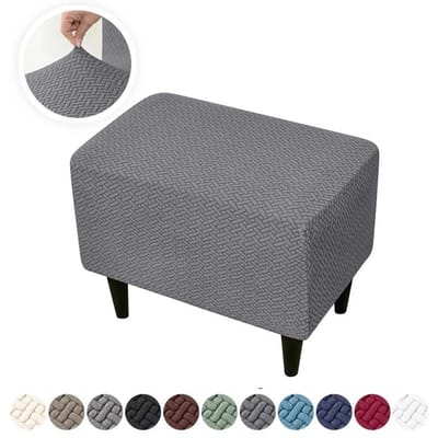 Jacquard Rechthoekige Ottoman Hoezen Stretch Duurzaam Voetenbank Slipcovers Elastisch All-inclusive voor Woonkamer Slaapkamer Poefhoes 1 piece