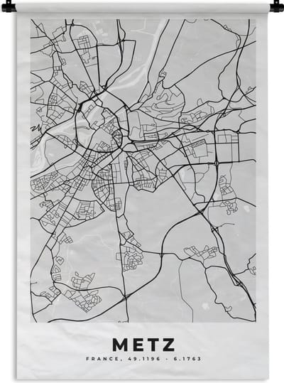Wandkleed - Wanddoek - Plattegrond - Metz - Stadskaart - Kaart - Frankrijk - 120x180 cm - Wandtapijt