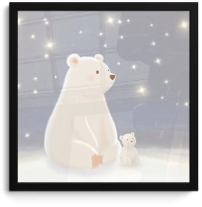 Poster in lijst - Fotolijst 40x40 cm - Posters - Ijsbeer - Sneeuw - Sterren - Blauw - Posterlijst zwart - Decoratie - Wanddecoratie woonkamer - Muurdecoratie slaapkamer