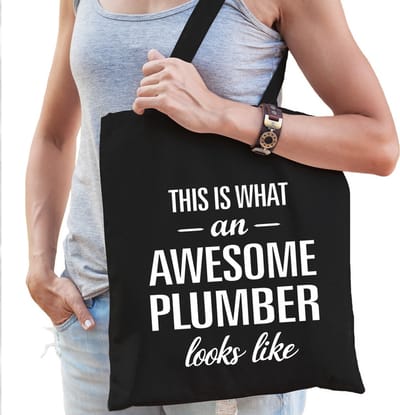 Awesome plumber / geweldige loodgieter cadeau katoenen tas zwart voor dames - kado tas / beroepen / tasje / shopper