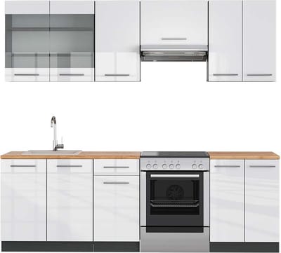 Vicco Fame-Line Complete keukeneenheid – 240 cm, WB Eik Wit hoogglans/antraciet