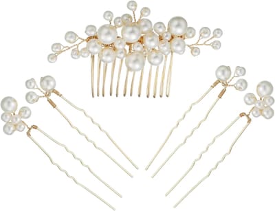 Handgemaakte Parel Bruids Haaraccessoires Set – Vintage Haarspeldjes, Bruids Kam en Opsteekkapsel Accessoires voor Bruiloft