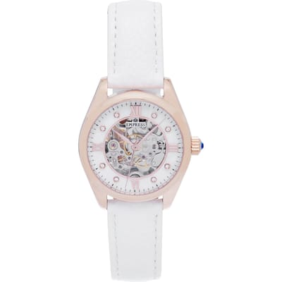 Keizerin Magnolia Automatic MOP Skeleton Dial Leather-Band Watch