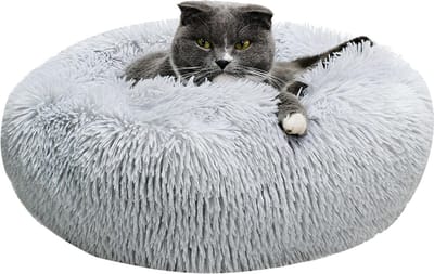 JGS ® Zachte en Wasbare Ronde Huisdier Mand voor Kleine Honden en Katten, Lichtgrijs, 40 cm