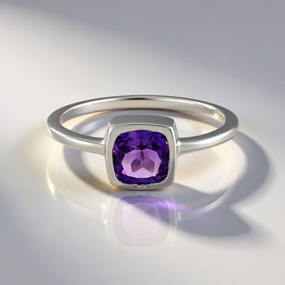 Cavill - Zilveren ring met 7 mm Braziliaanse amethist - 925 Sterling Zilver geplatineerd - Antiek kussen slijpsel - Elegante paarse edelsteen 1,133 ct