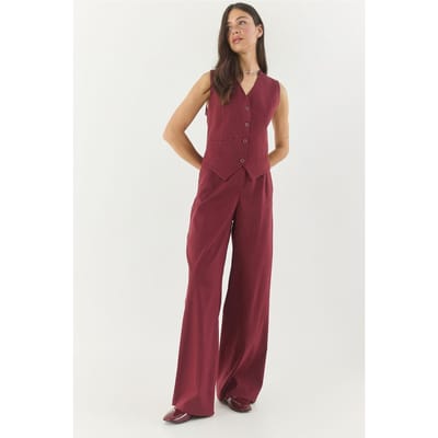 V-hals Mouwloos Vest en Brede Pijpen Broek Set