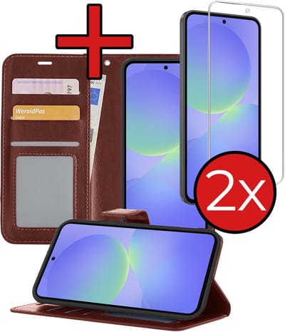 Hoesje - Met 2x Screenprotector - Geschikt voor Samsung Galaxy A36 - Luxe Pasjeshouder - Flip Case - Bookcase Portemonee - Kunstleer Book Case - Flipcase Hoes - Book Cover - Walletcase - Portemonneehoes - Telefoonhoes - Bruin