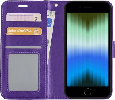 Hoesje Met Pasjeshouder - Geschikt voor Apple iPhone SE (2022) - Luxe Bookcase Portemonee - Flip Case - Kunstleer Book Case - Flipcase - Book Cover - Walletcase - Portemonneehoes - Paars