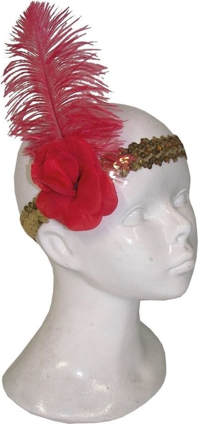 Charleston jaren 20 verkleed hoofdband - met rode veer - Carnaval accessoires - dames