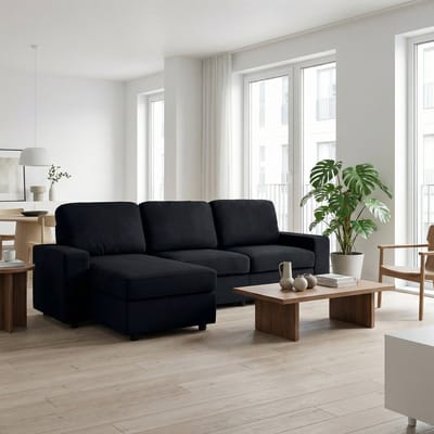 STILVORA Hoekbank 245,5 cm - Met Opbergruimte En Omkeerbare Ottomaan - Voor Woonkamer - Polyester Zwart