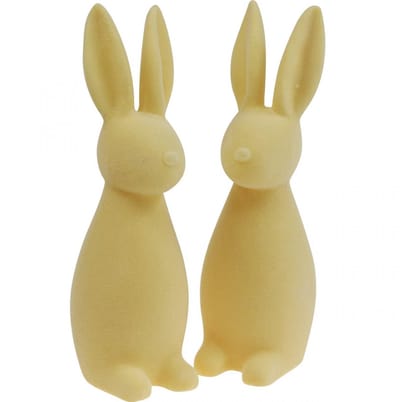 Decoratieve Paashaas – 2e keus – Gevlokt lichtgeel H29,5cm 2 st., 2 St