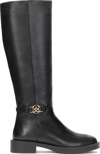 Zwarte leren dameslaarzen met metalen monogram