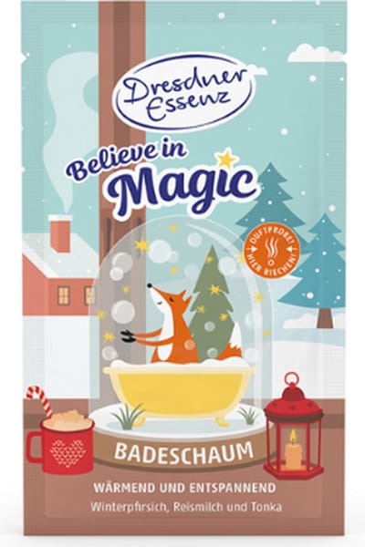 Winter Badschuim Believe in Magic | Winterperzik - Rijstmelk - Tonka | 1x 60g | Badschuim Wintergeur Dresdner Essenz - Speciaal voor de wintermaanden