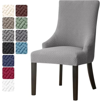 Jacquard eetkamerstoelhoezen, hoge rugleuning, schuine stoelhoes, stretch accent stoelhoes voor bruiloften, stoelhoes voor thuisfeesten en banketten