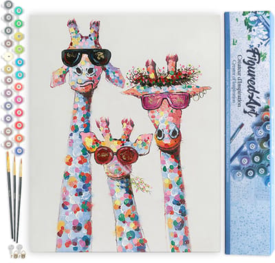 Figured'Art Schilderen op Nummer Volwassenen canvas Popart giraffenfamilie- Handwerk acrylverf Kit DIY Compleet - 40x50cm zonder frame