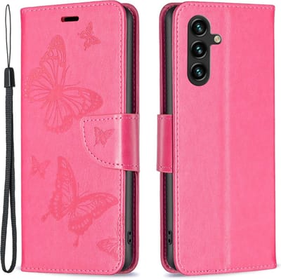 Coverup Hoesje - Geschikt voor Samsung Galaxy A15 Hoesje - Coverup Vlinders Book Case - Roze