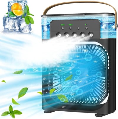 Mobiele airconditioning, 5-in-1, draagbare luchtkoeler, mini-ventilator, airconditioner, persoonlijke ventilator en luchtbevochtiger, zwart