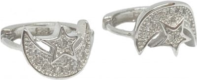 zilver oorbellen moon, star 20 cubic zirconia 13mm | zilveren oorbellen dames | sieraden vrouw | Zilverana | 925 Zilver
