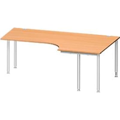 Schäfer Shop  Genius Hoekbureautafel MODENA FLEX 90°, aanbouw rechts, tweezijdig, ingekorte zijpanelen, 4-poot ronde buis, beukenpatroon