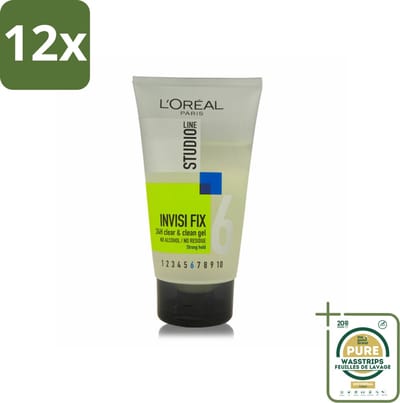 L'Oréal Studio Line Invisi Fix 24H Clear & Clean Gel Strong 150 ml - Voordeelverpakking - 12 stuks - Zonder restjes - Gezond haar