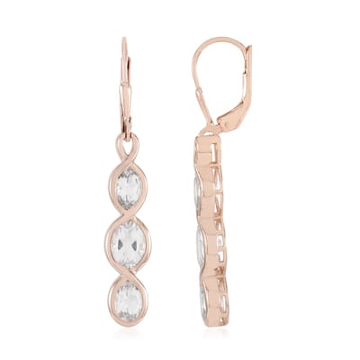 Cavill - Oorbellen middenlang 925 Sterling Zilver Rosé verguld - 3,96 CT ovale witte kwartskristallen - elegant tijdloos design