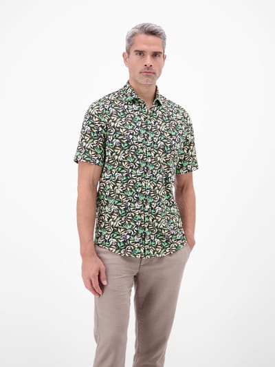 LERROS Overhemd met korte mouwen van 100% katoen, met bloemenprint , Maat: M , Kleur: MINT WATER , 100% katoen