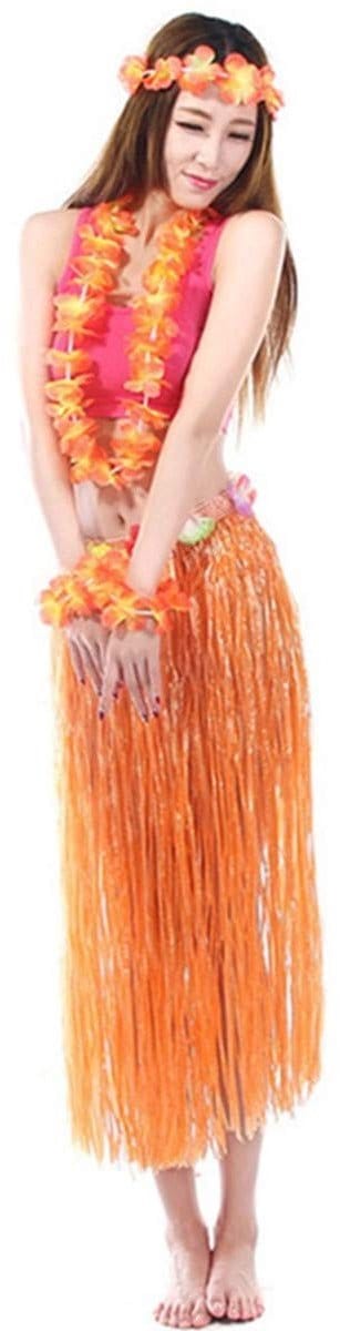 Dailygoods- Hawaiiaans Kostuum 5-delig - Grasrok 80cm - Hoofdband - Polsband - Bloemen - Duurzaam Materiaal - Hula Kostuum