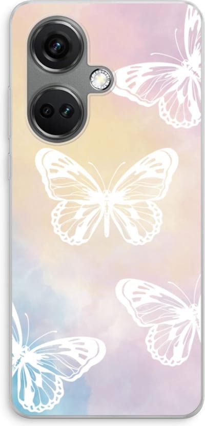 Case Company® - Hoesje geschikt voor OnePlus Nord CE 3 hoesje - White butterfly - Soft Cover Telefoonhoesje - Bescherming aan alle Kanten en Schermrand