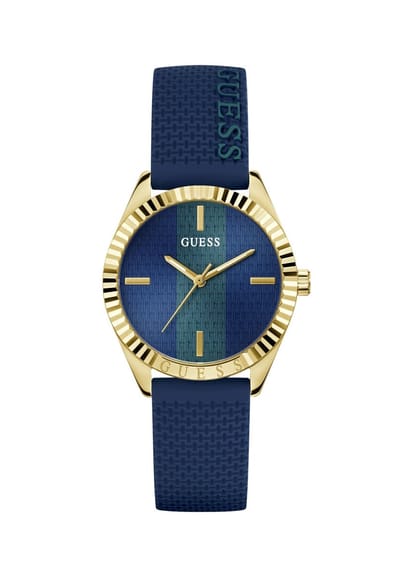 Guess Crew Quartz Analoog Horloge Blauw Kast Gemaakt Van 100% Roestvrij Staal En Een Armband Van 100% Siliconen 36 GW1044L2