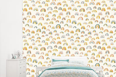 Behang - Fotobehang Regenboog - Pastel - Kinderen - Breedte 315 cm x hoogte 260 cm