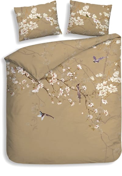 Heckettlane Dekbedovertrek Asahi - Bedlinnen met Takken print - 260x200-220 cm - Beige - Dekbedovertrek van 100% Katoen-Satijn