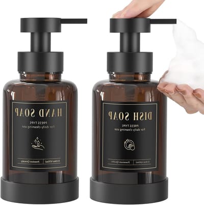 Glazen Schuimzeepdispenser met Antislip, 15oz Navulbare Zeepdispenser voor Badkamer en Keuken, Inclusief 5 Waterdichte Labels, 2-Pack voor Gemakkelijk Gebruik