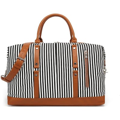 Gestreept Reistas Canvas Handbagage Duffle Reistas Opbergtas Sporttas Nat en Droog Scheidingszak black