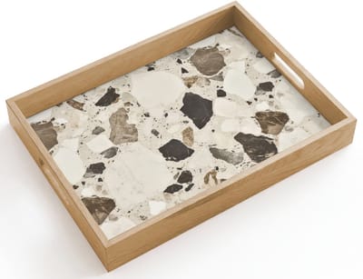 Dienblad hout 40x30 cm - Schootdienblad - Neutral - Stenen - Decoratie - Terrazzo - Borrelplank rechthoek - Plateau dienbladen