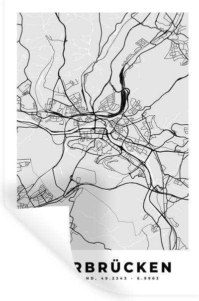 Muurstickers - Sticker Folie - Stadskaart - Kaart - Duitsland - Plattegrond - Saarbrücken - 20x30 cm - Plakfolie - Muurstickers Kinderkamer - Zelfklevend Behang - Zelfklevend behangpapier - Stickerfolie