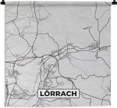 Wandkleed - Wanddoek - Plattegrond - Duitsland - Lörrach - Kaart - Stadskaart - 180x180 cm - Wandtapijt