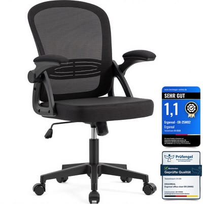 Bureaustoel - Ergonomische Stoel - Fauteuil met 90° opklapbare armleuning - In hoogte verstelbaar - Zwart