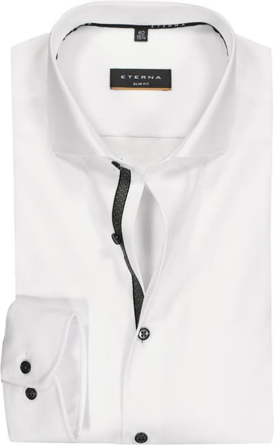 ETERNA slim fit overhemd - niet doorschijnend twill - wit (zwart contrast) - Strijkvrij - Boordmaat: 44 (EU maat: XL)