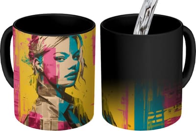 Magische Mok - Foto op Warmte Mokken - Koffiemok - Vrouw - Verfstrepen - Gekleurd - Magic Mok - Beker - 350 ML - Theemok