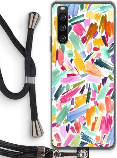 Case Company® - Hoesje met koord geschikt voor Sony Xperia 10 IV hoesje met Koord - Watercolor Brushstrokes - Telefoonhoesje met Zwart Koord - Bescherming aan alle Kanten en Over de Schermrand
