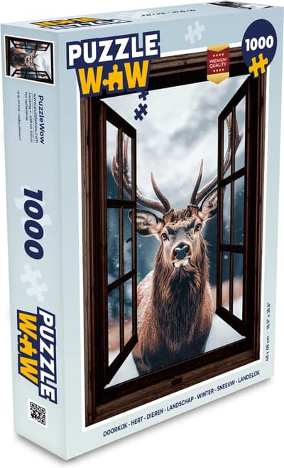 Puzzel Doorkijk - Hert - Dieren - Landschap - Winter - Sneeuw - Landelijk - Legpuzzel - Puzzel 1000 stukjes volwassenen