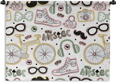 Wandkleed - Wanddoek - Doodle - Koptelefoon - Patroon - 60x45 cm - Wandtapijt