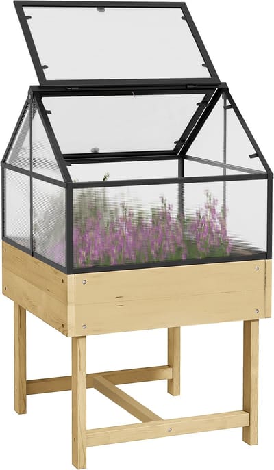Outsunny verhoogde plantenbak - Polycarbonaat - 60x57x103cm - Natuurlijk hout