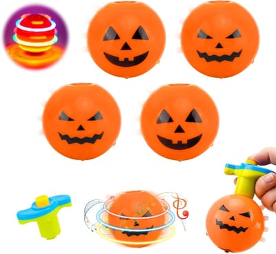 Halloween Cadeaus voor Kinderen, 4 Stuks Spinning Tops met Pompoen Thema voor Trick or Treat en Feestjes