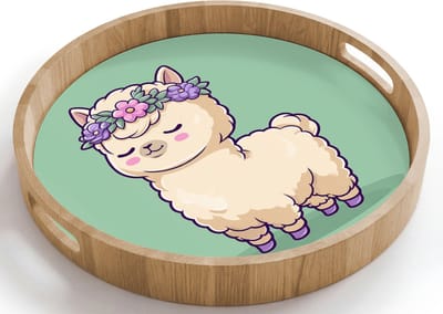 Dienblad rond 40x40 cm - Schootdienblad hout - Alpaca - Groen - Bloemendiadeem - Borrelplank rechthoek - Plateau houten dienbladen
