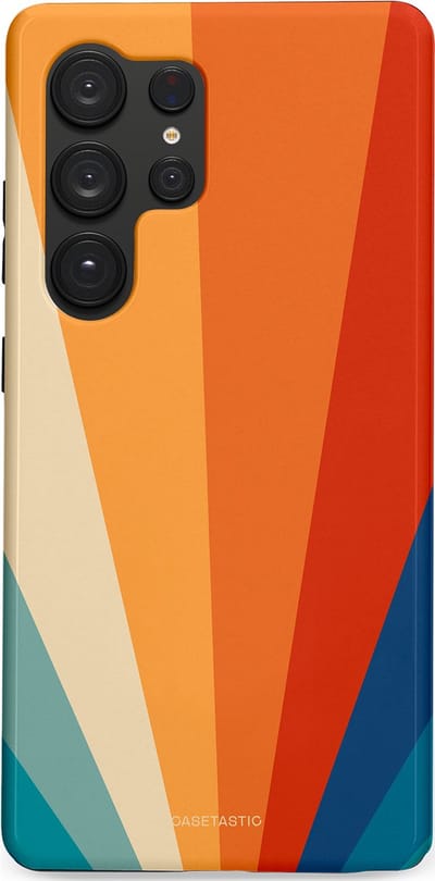 Casetastic hoesje geschikt voor Samsung Galaxy S25 Ultra - Dubbellaagse bescherming - Retro straal - Fashion Case - Oranje Okergeel Petrol Rood